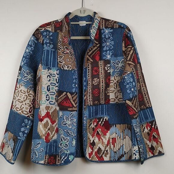 Alfred Dunner Channel Stitched Patchwork Open Jacket Size 14 - Picture 1 of 10